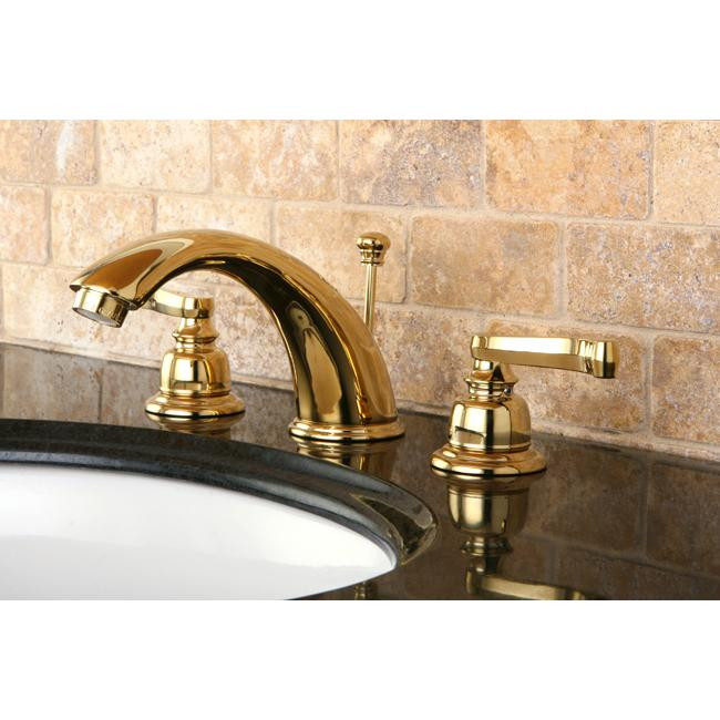 Brass Widespread Bathroom Faucet
 French Handle Polished Brass Widespread Bathroom Faucet