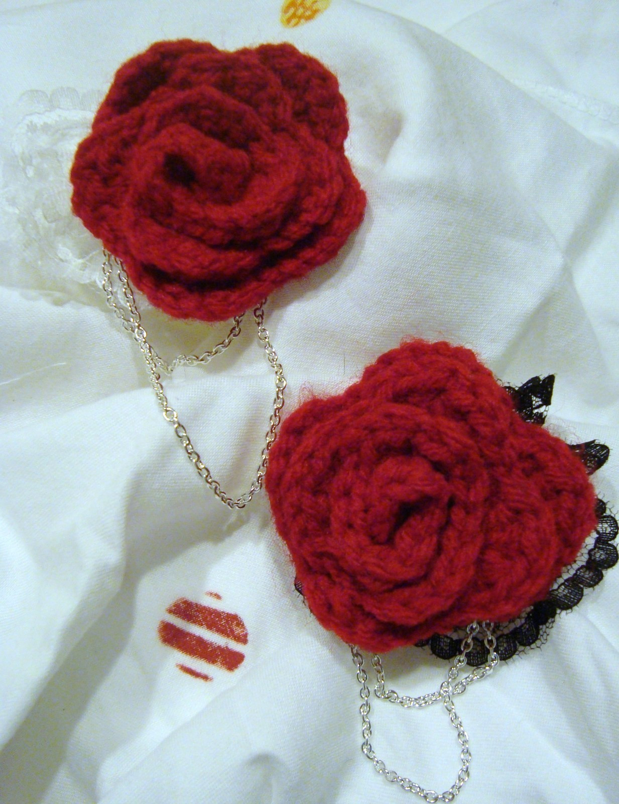 Brooches Crochet
 Crocheted Rose Brooches · A Knit Crochet Flower Brooch