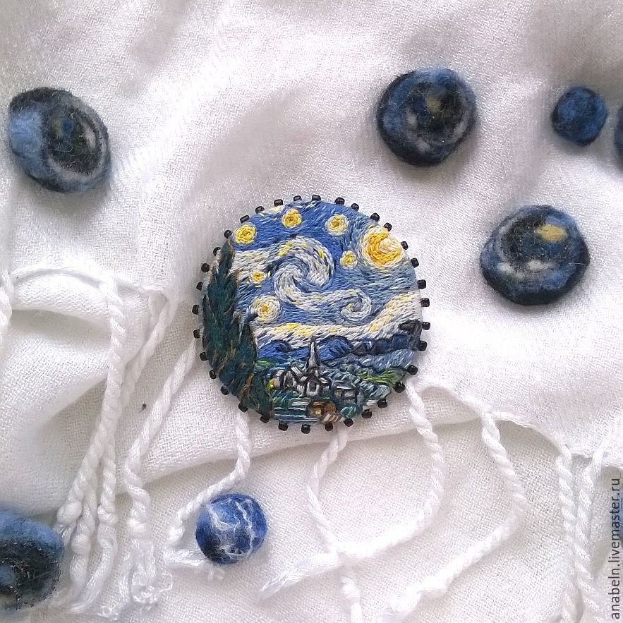 Brooches Embroidery
 Buy Embroidered brooch based on the painting "Starry night