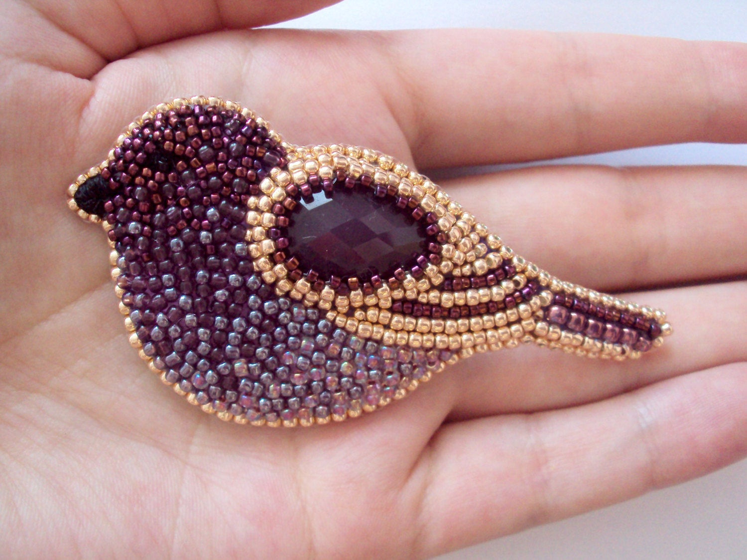Brooches Embroidery
 purple beaded bird brooch bead embroidery bird