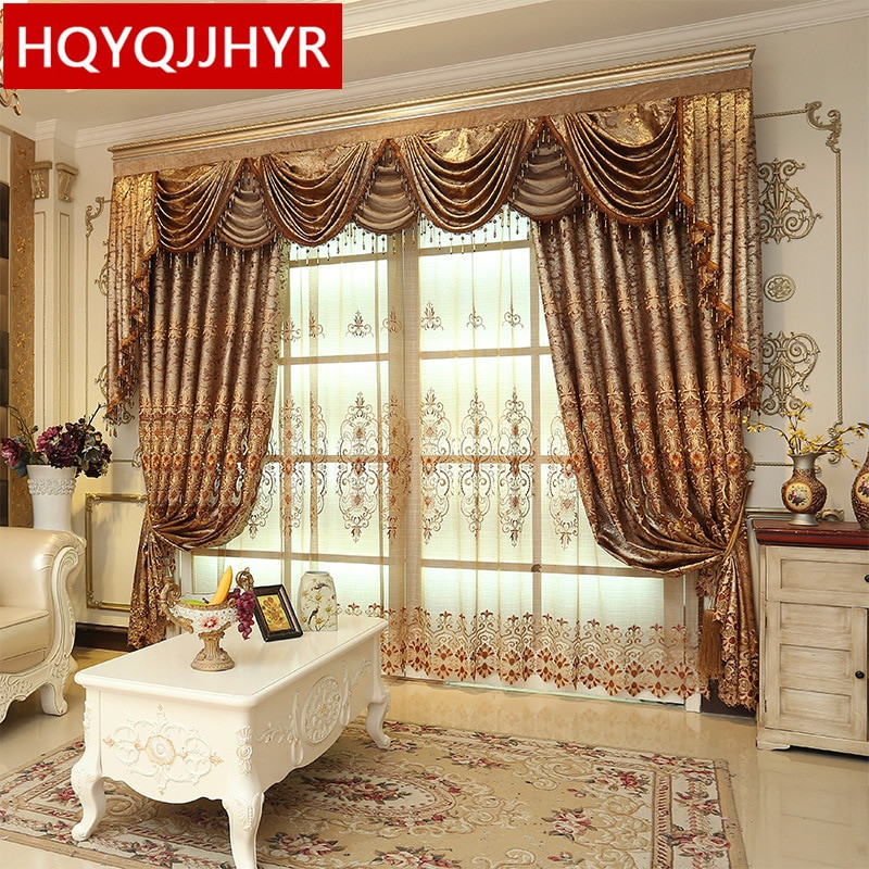 Brown Curtains For Living Room
 Luxury European brown embroidered High shading curtains
