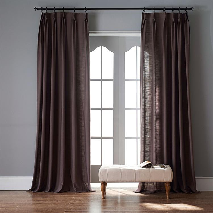 Brown Curtains For Living Room
 Modern Dark Brown Color Linen Solid Sheer Curtain Window