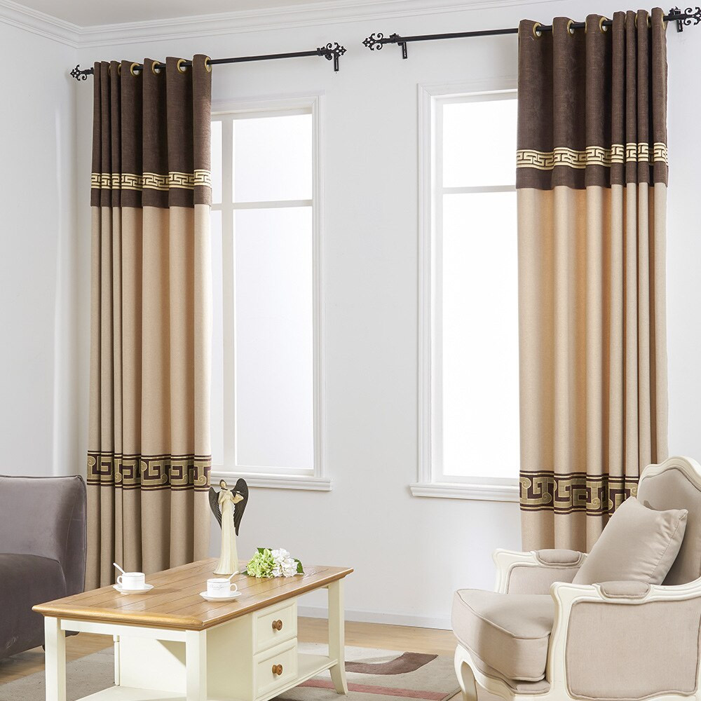 Brown Curtains For Living Room
 Chinese Retro Geometric Embroidered Splicing Cotton Linen