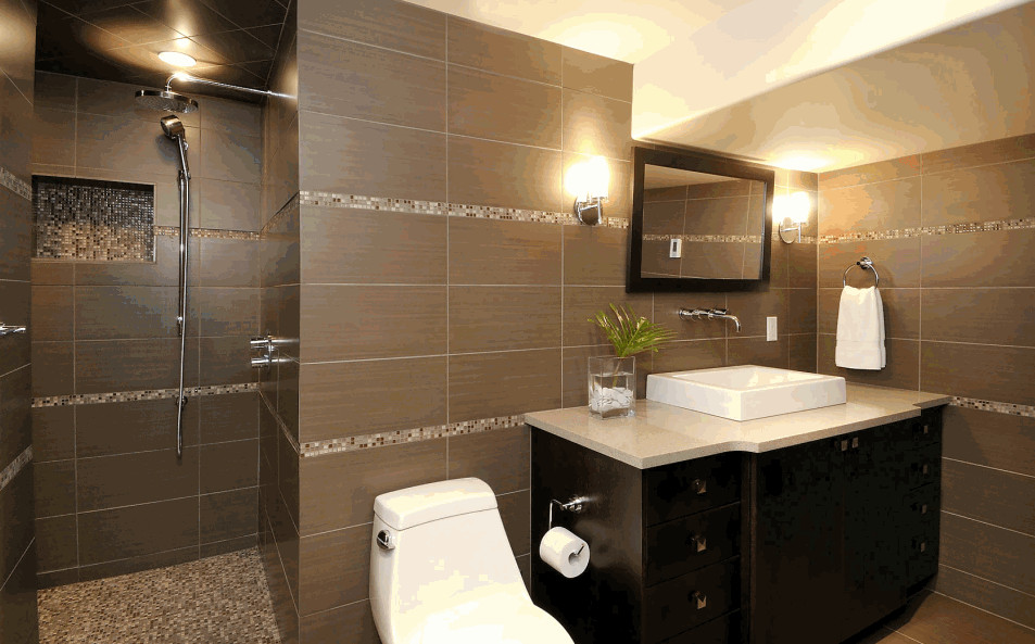 Brown Tile Bathroom Ideas
 To da loos Shower and tub tile design layout ideas