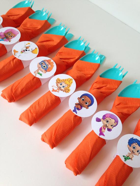 Bubble Guppies Birthday Party Supplies
 Bubble guppies Birthday Party Cutlery wrapped utensils party