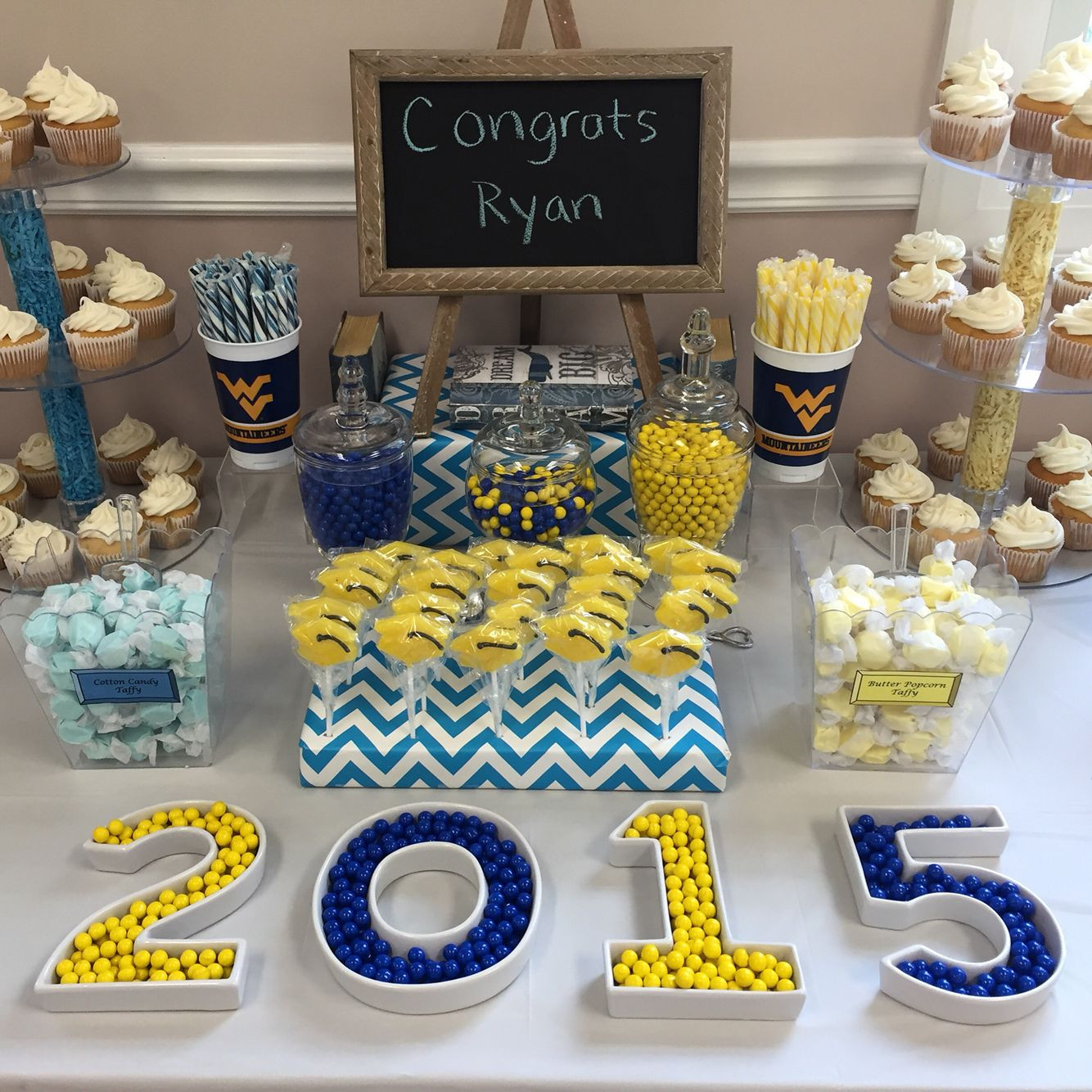 Buffet Ideas For Graduation Party
 Graduation Candy Buffet yellow and blue