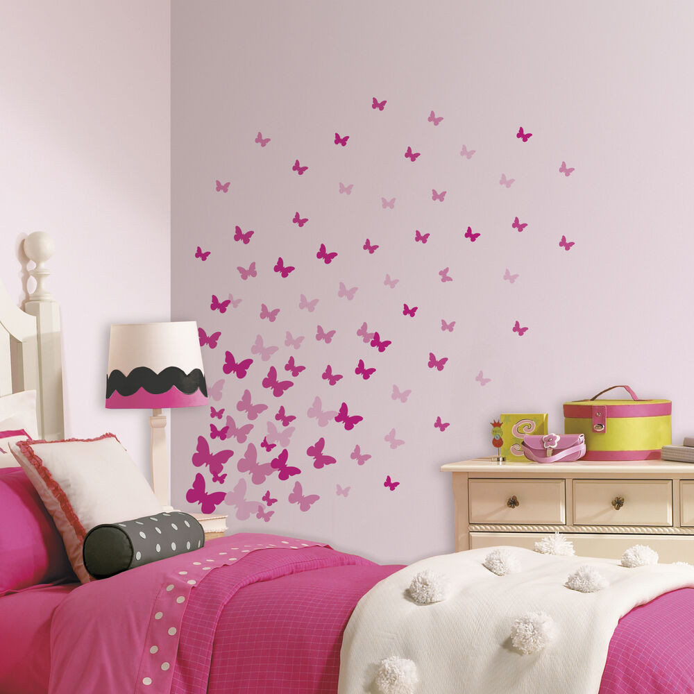 Butterfly Baby Room Wall Decor
 75 New PINK FLUTTER BUTTERFLIES WALL DECALS Girls