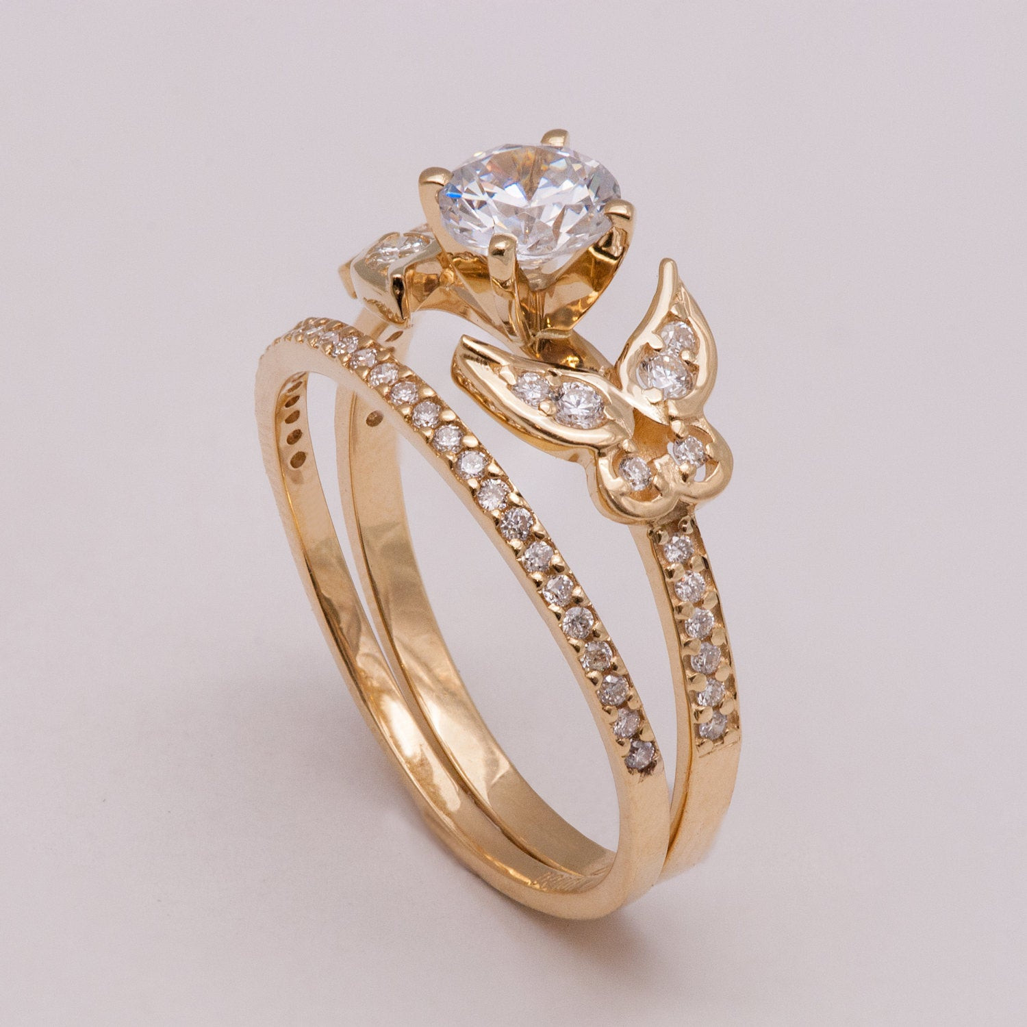 Butterfly Wedding Rings
 Butterfly Bridal Set Gold and Diamond engagement ring