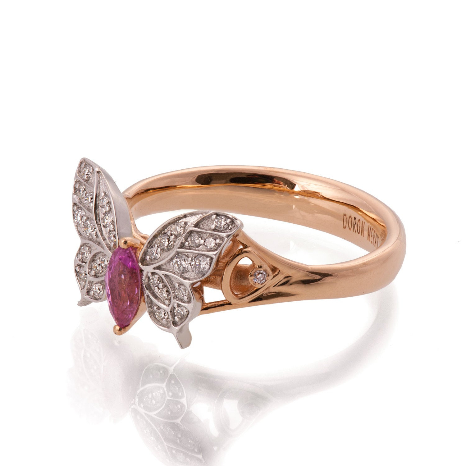 Butterfly Wedding Rings
 Butterfly Engagement Ring 18K Rose Gold and Pink Sapphire