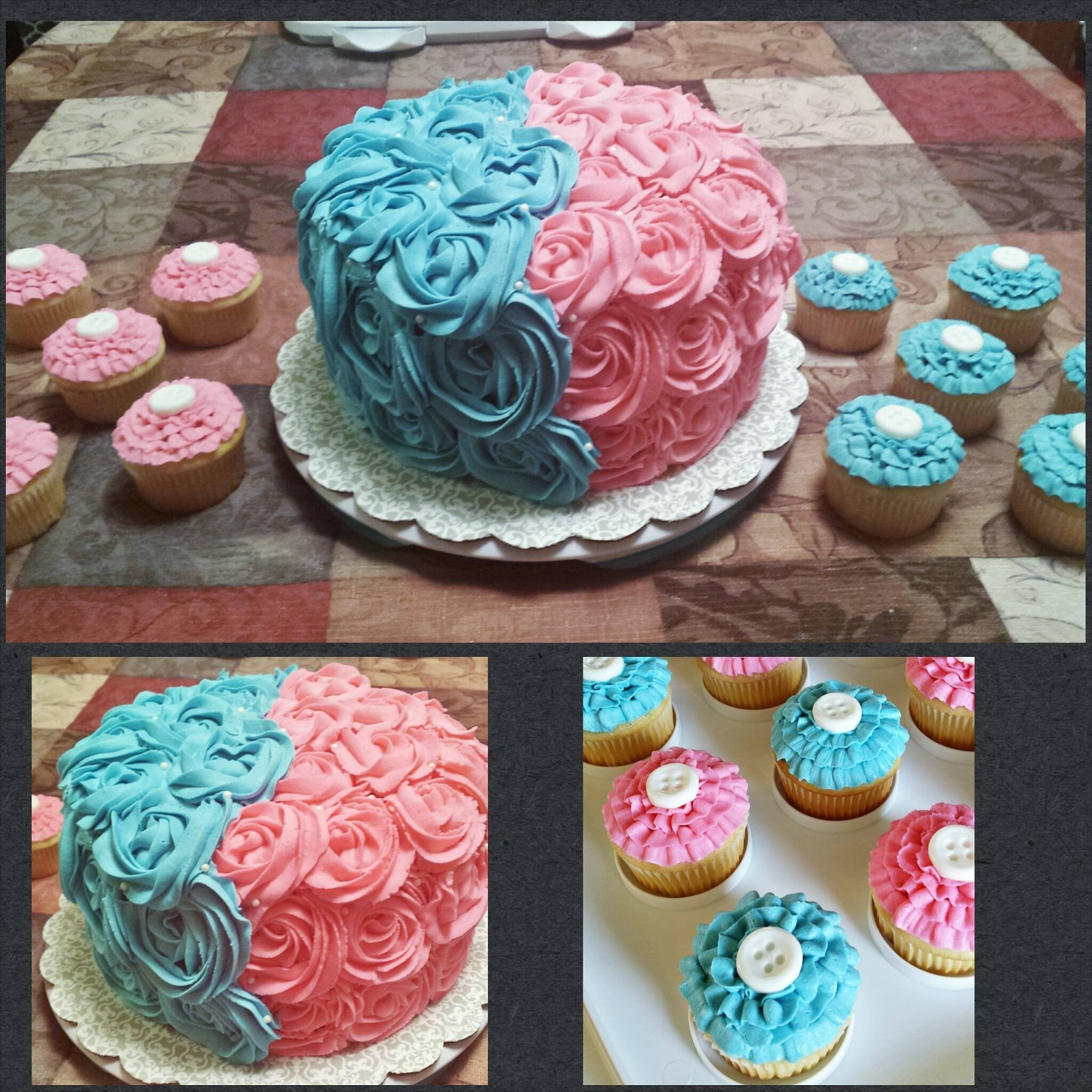 Cake Ideas For Gender Reveal Party
 I made the cake and cupcakes for a baby gender reveal