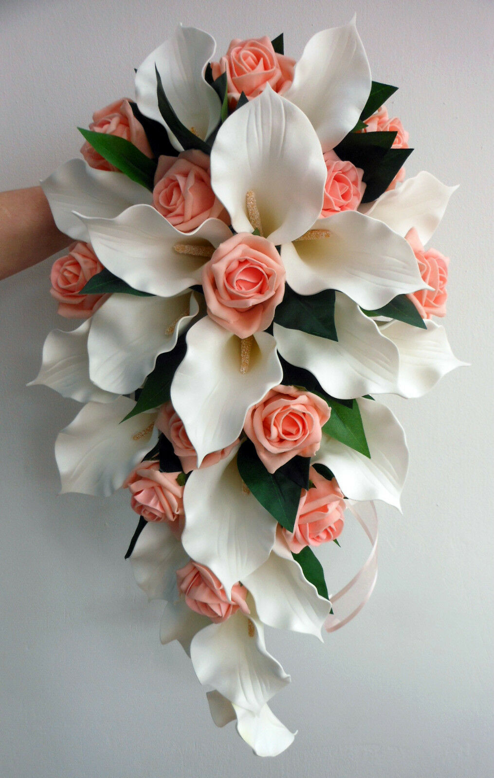 Calla Lily Wedding Flowers
 Wedding Bouquet Ivory Latex Foam Calla Lily & Peach Rose