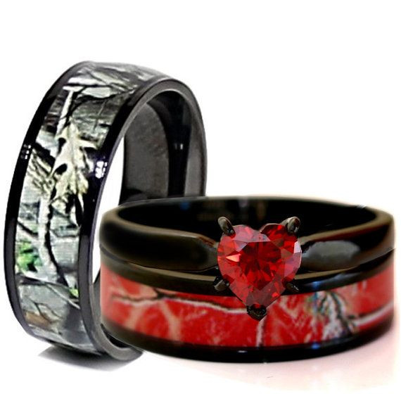 Camo Diamond Engagement Rings For Her
 4 Colors His and Hers Camo Wedding Rings Set Camouflage