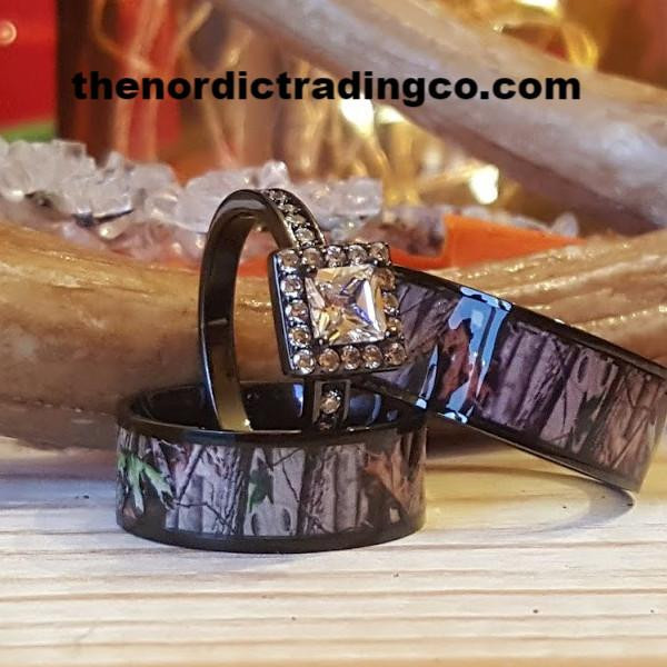 Camo Diamond Engagement Rings For Her
 His & Her s Camo Engagement Wedding Ring Set 2 Black