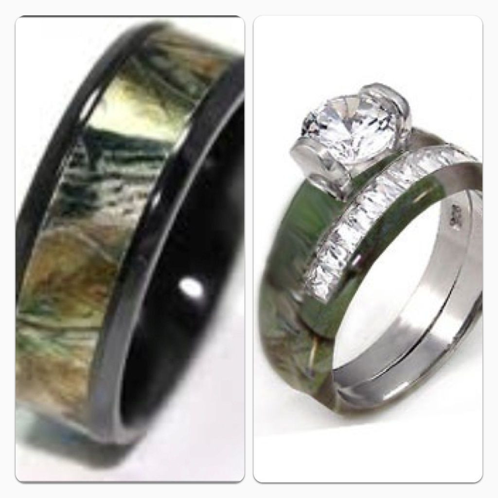Camo Diamond Engagement Rings For Her
 His and her camo wedding bands