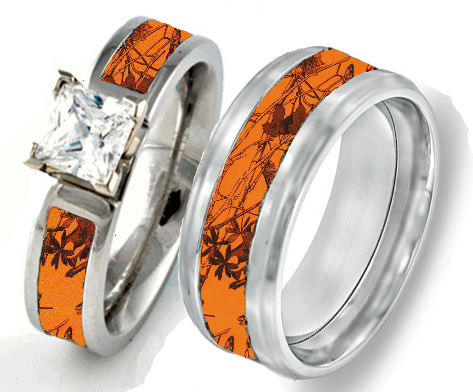 Camo Wedding Bands
 Camouflage Wedding Rings – Camo – Pink – Orange