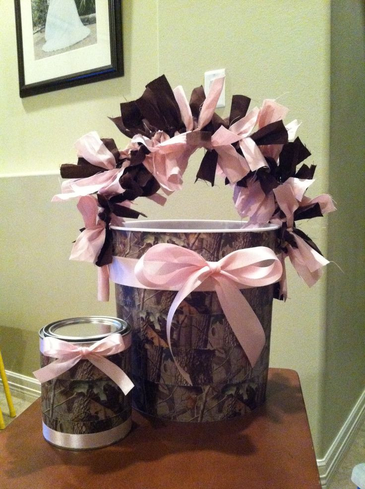 Camouflage Baby Shower Decorating Ideas
 Pink camo decorations buckets