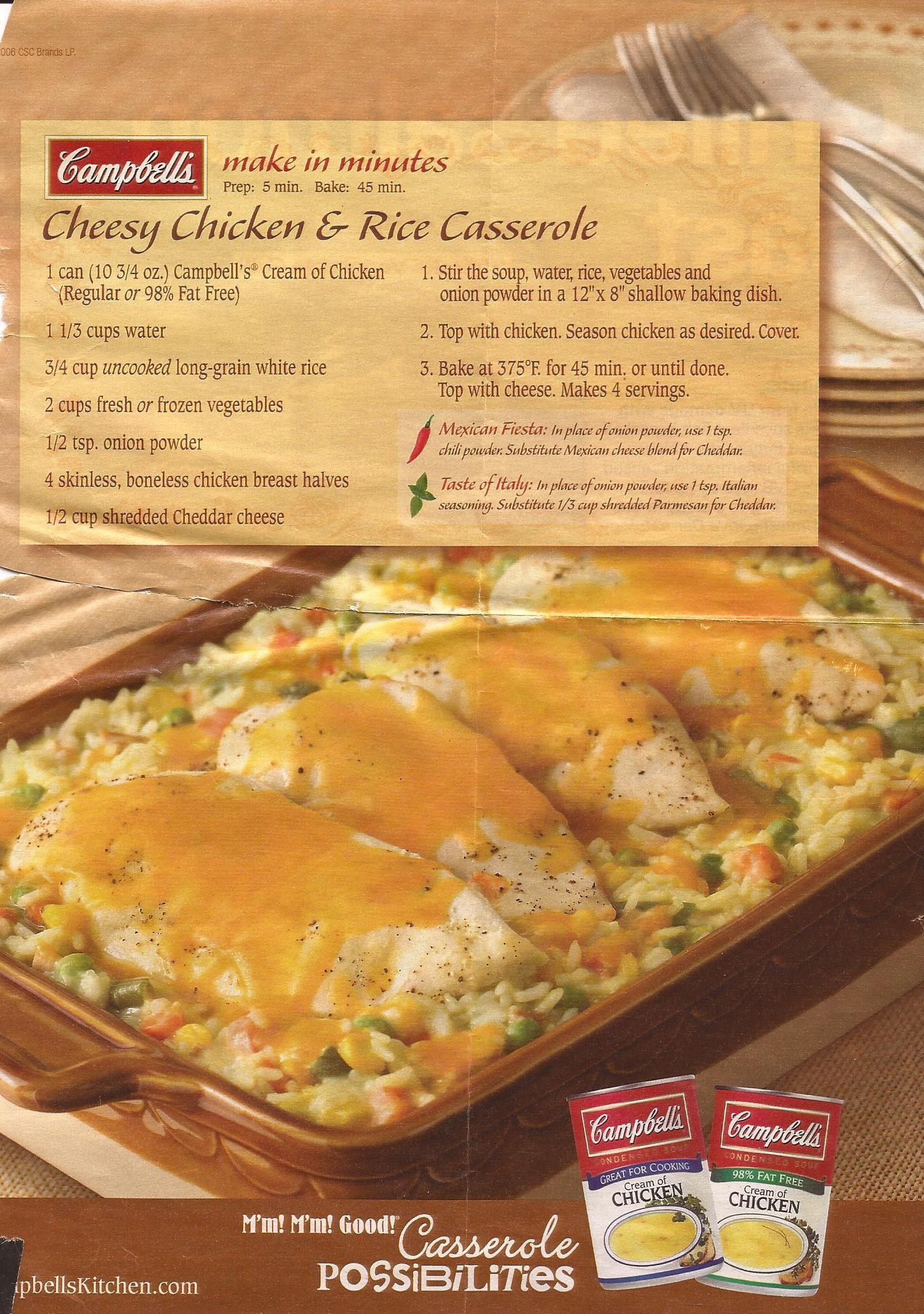 Campbells Soup Chicken And Rice
 onion soup chicken rice casserole