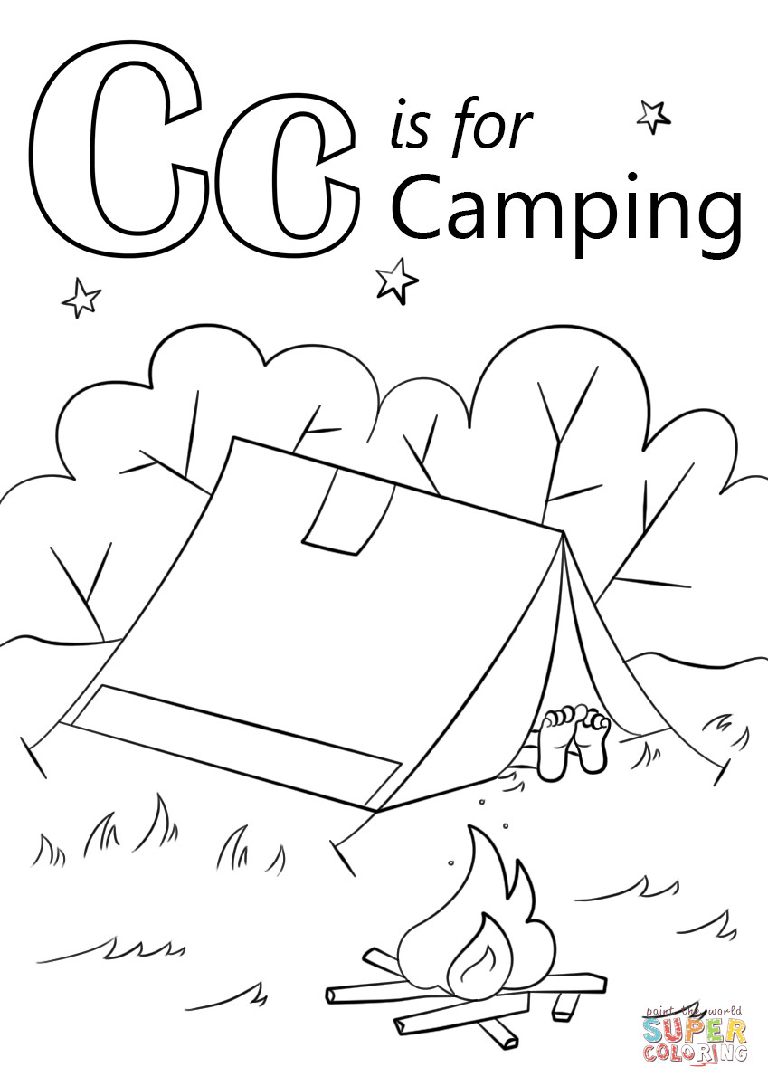 Camping Coloring Pages For Kids
 Letter C is for Camping Super Coloring