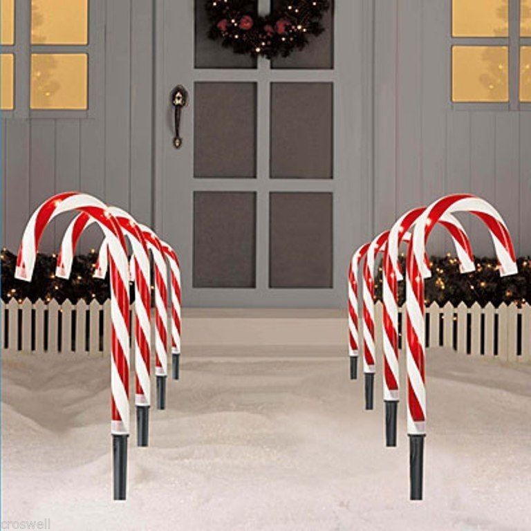 Candy Cane Outdoor Christmas Decorations
 8 PC CHRISTMAS LIGHTED 10" TALL CANDY CANES PATH LIGHTS