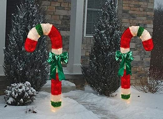 Candy Cane Outdoor Christmas Decorations
 4 FOOT Lighted TINSEL CANDY CANE Outdoor Christmas Lights