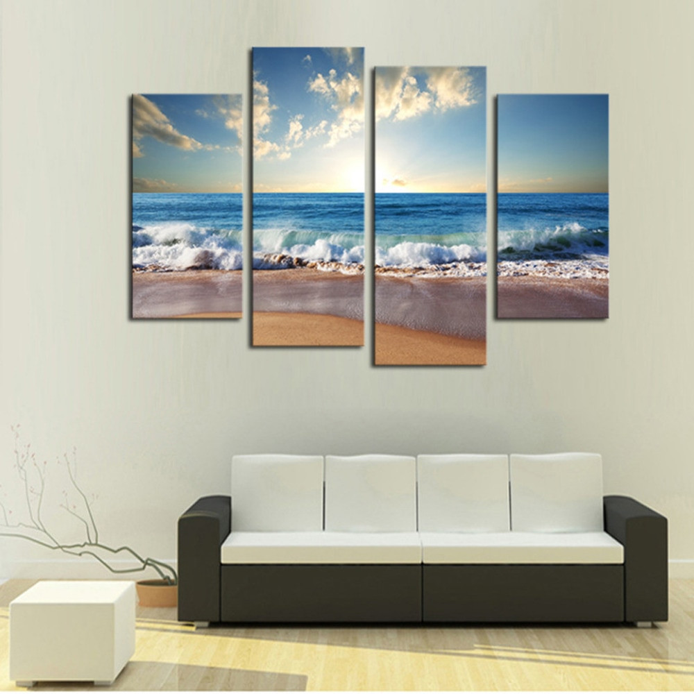 Canvas Painting For Living Room
 4 Panels Sand Beach HD Canvas Print Painting for