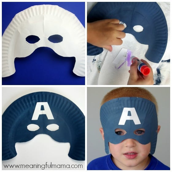 Captain America Mask DIY
 Superhero Paper Plate Masks
