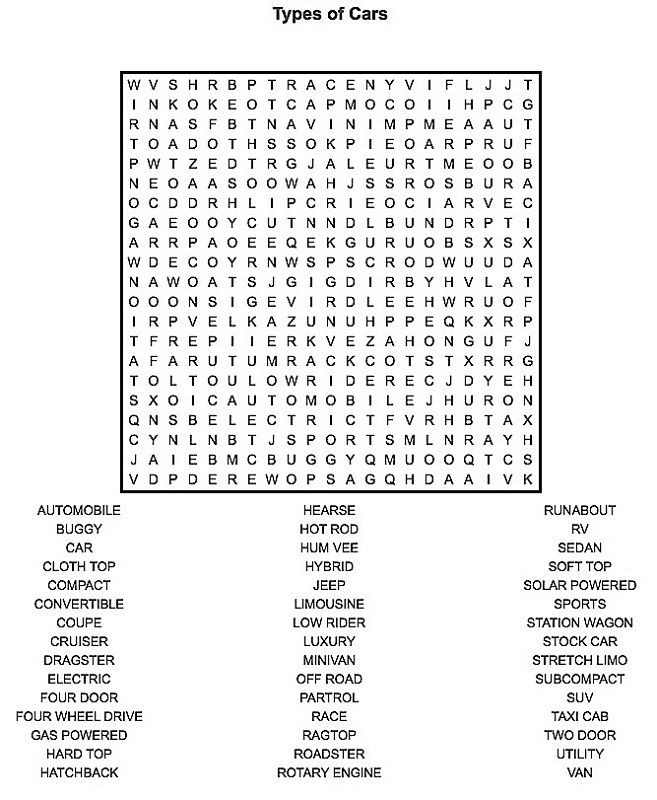 Car Activities For Adults
 Word Search Games for Adults and Teens