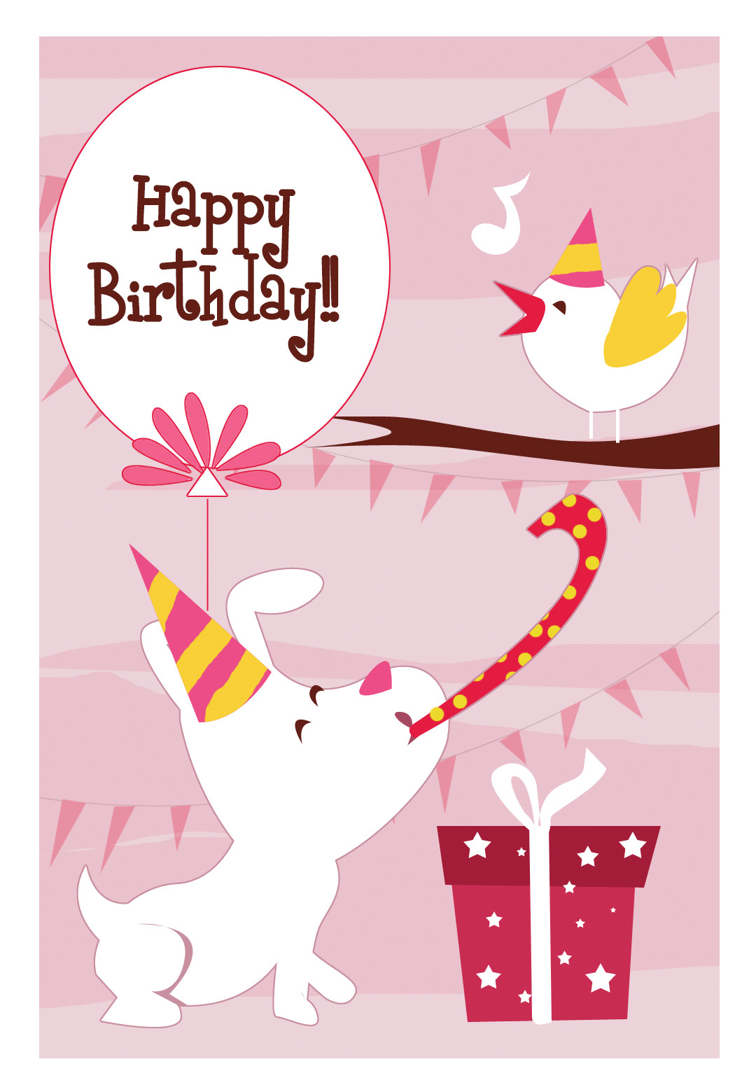 Cards Happy Birthday
 Happy Dog And A Bird Birthday Card