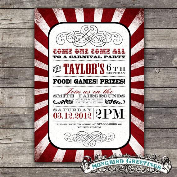 Carnival Themed Birthday Invitations
 Vintage carnival theme birthday invitation & by