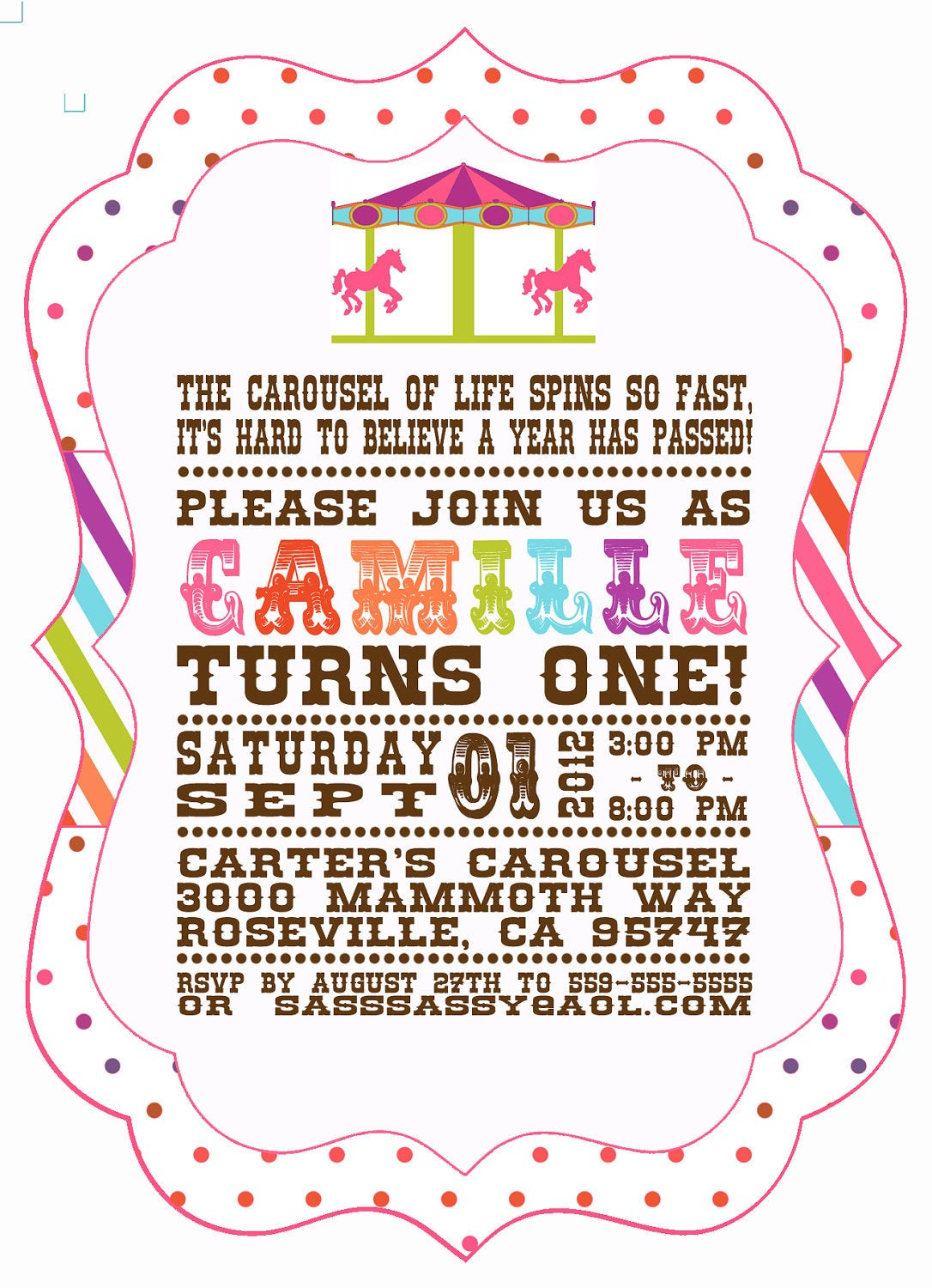 Carousel Birthday Invitations
 5x7 Ornate Carousel Carnival Birthday Invitation 1st Birthday