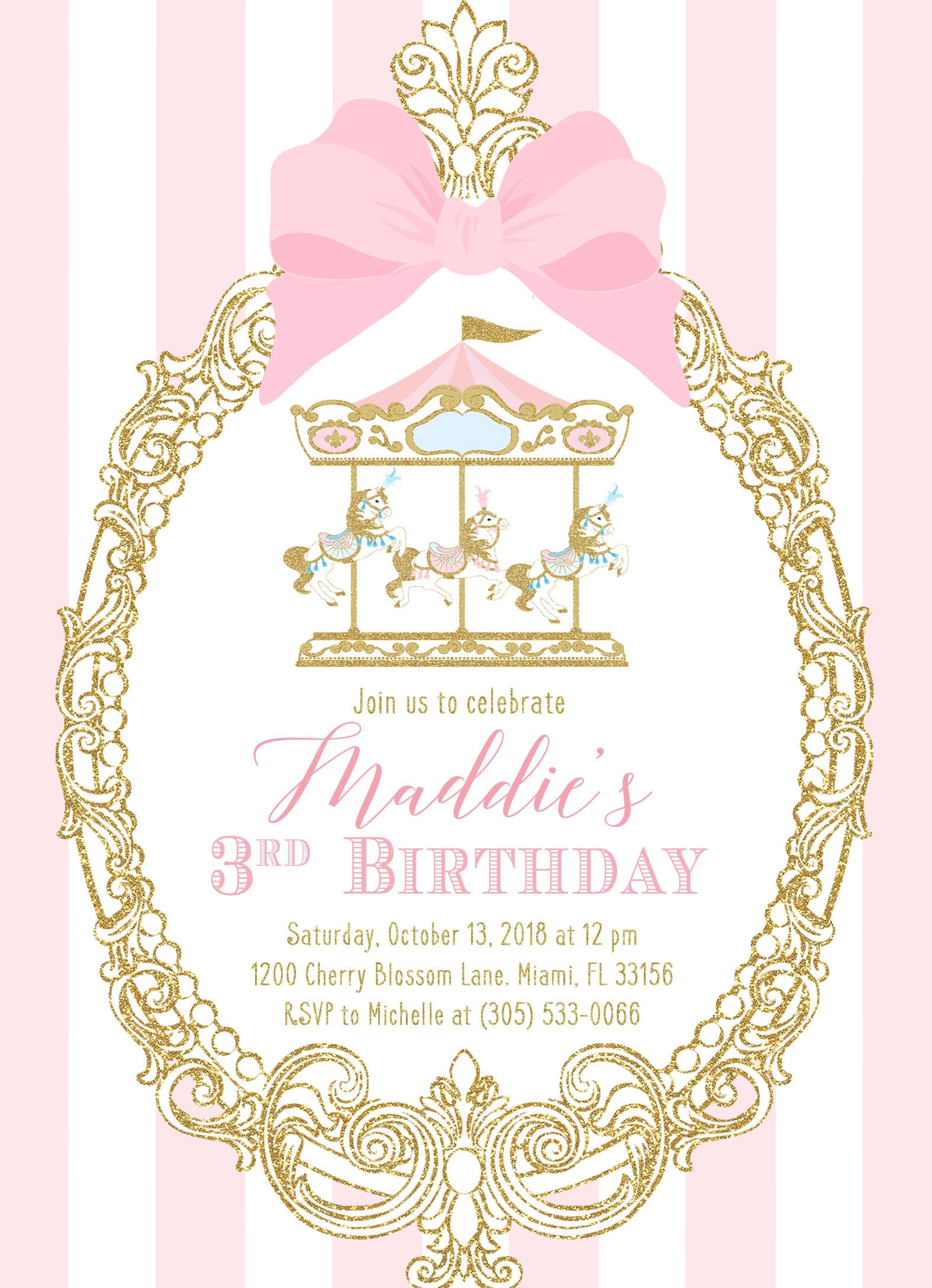 Carousel Birthday Invitations
 Carousel Girl Birthday Invitation Carousel Invitation