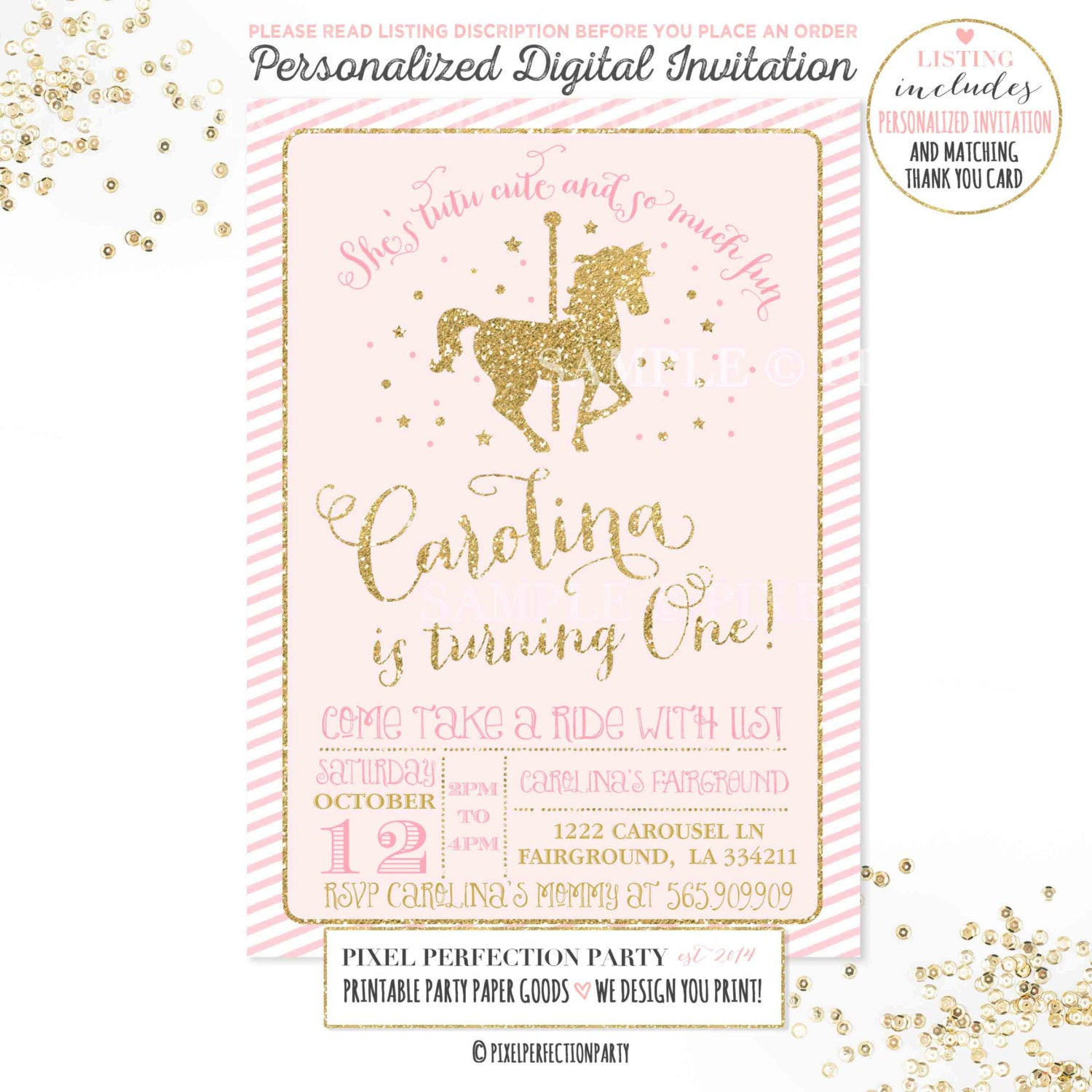 Carousel Birthday Invitations
 Carousel Birthday Invitation Carousel Party Invite Pink and