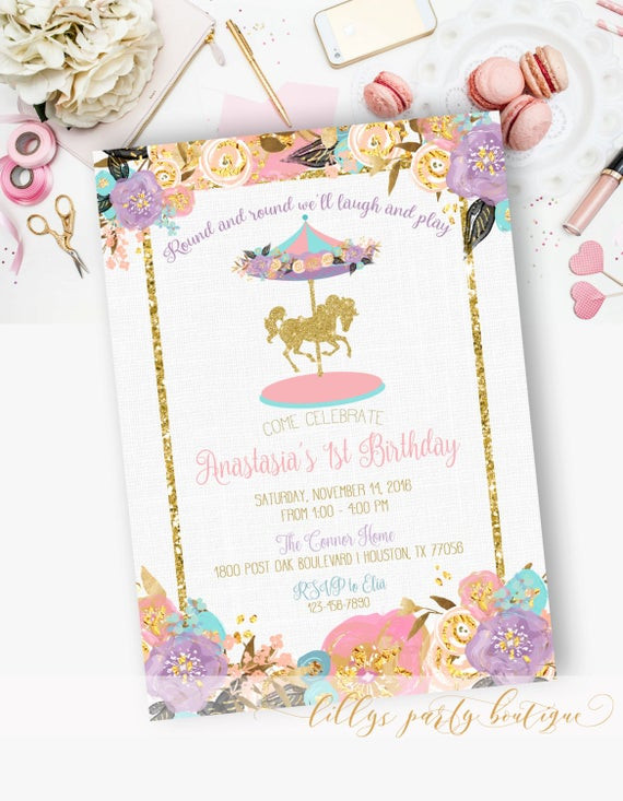 Carousel Birthday Invitations
 Carousel Birthday Invitation Carousel First Birthday