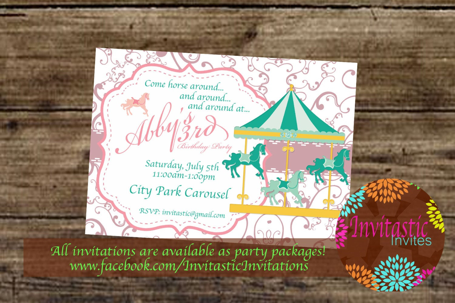 Carousel Birthday Invitations
 Carousel Birthday Invitation Girls Carousel Horse theme