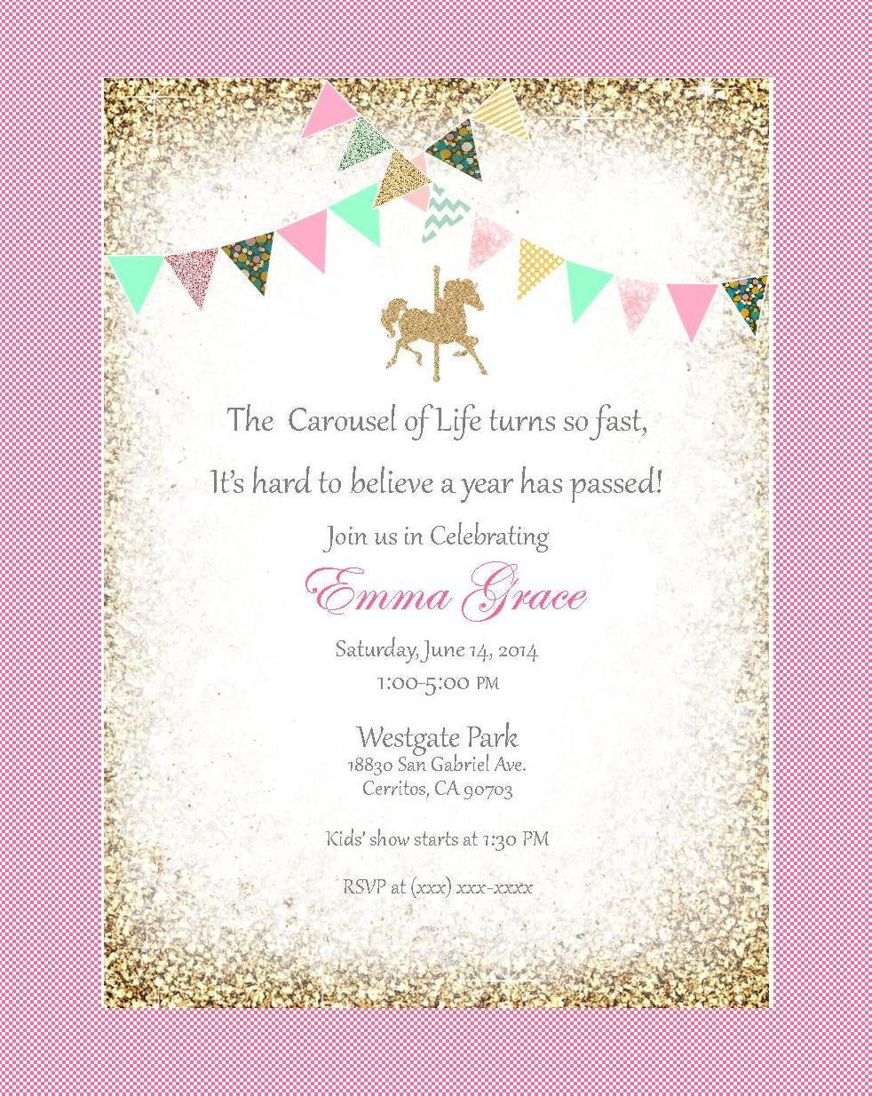 Carousel Birthday Invitations
 Carousel birthday invitation red mint green pink by