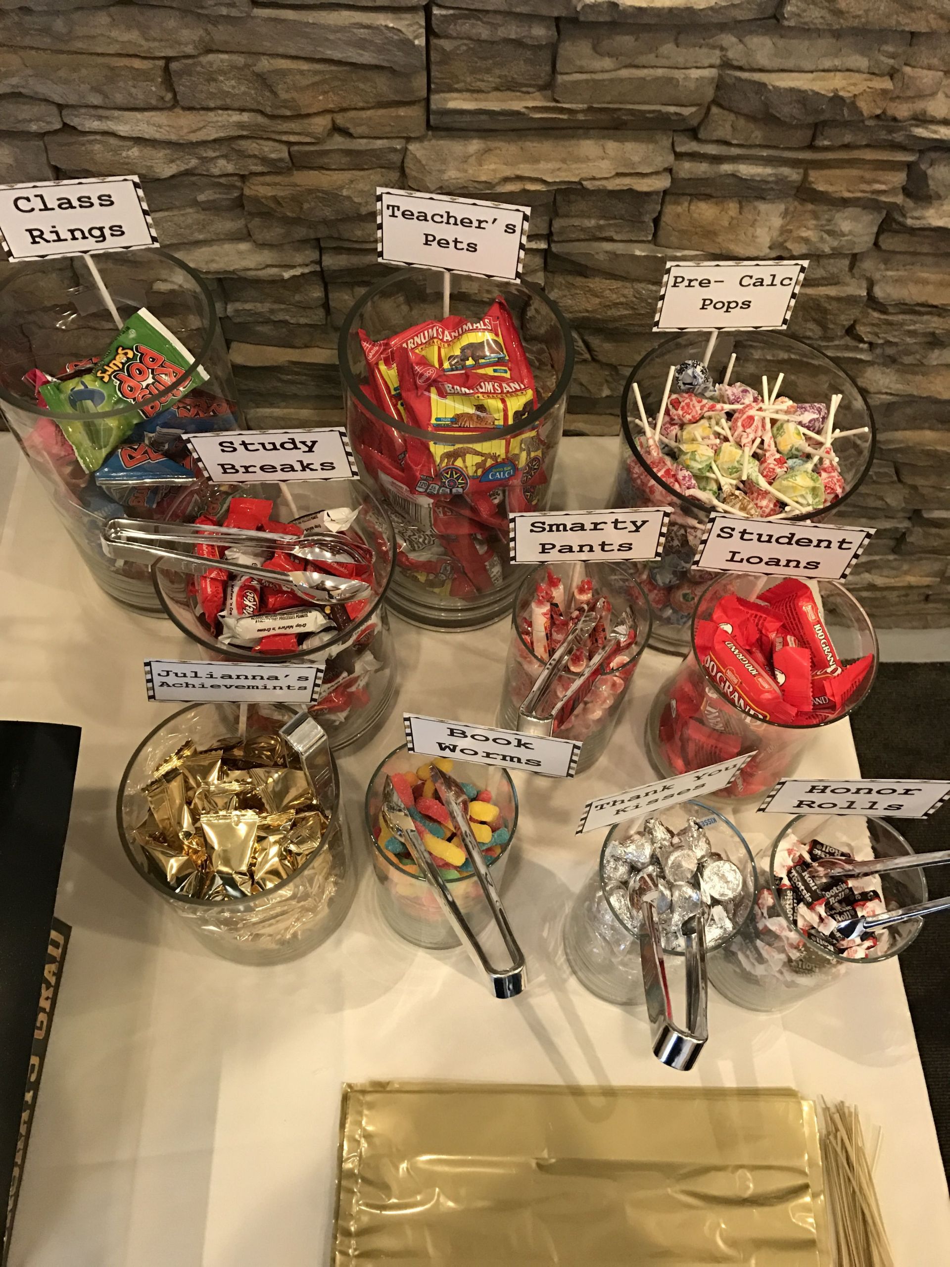 Centerpiece Ideas For College Graduation Party
 College graduation themed candy bar
