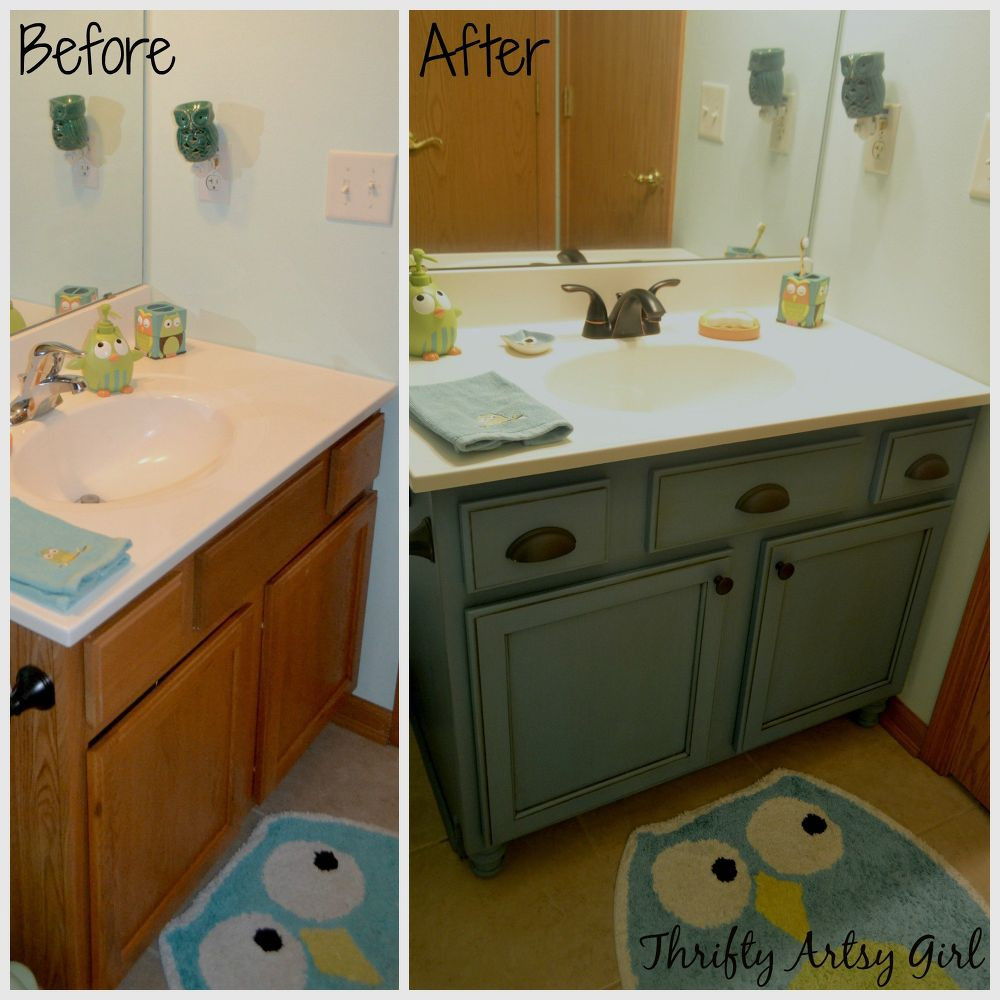 Chalk Paint Bathroom Vanity
 Builders Grade Teal Bathroom Vanity Upgrade for ly $60