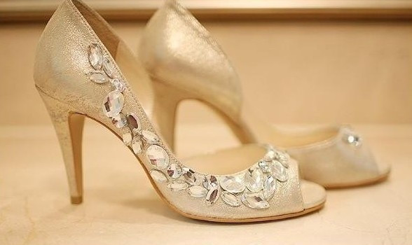 Champagne Color Wedding Shoes
 2016 Handmade Peep Toe Champagne Rhinestone wedding shoes