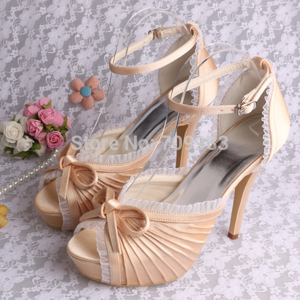 Champagne Color Wedding Shoes
 Customized Champagne Colors High Heels Wedding Shoes