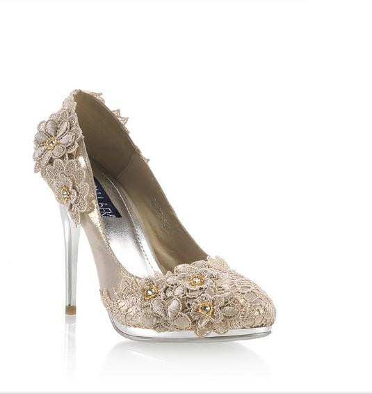 Champagne Color Wedding Shoes
 2012 Womens Lace Champagne Red Heels Waterproof Shoes