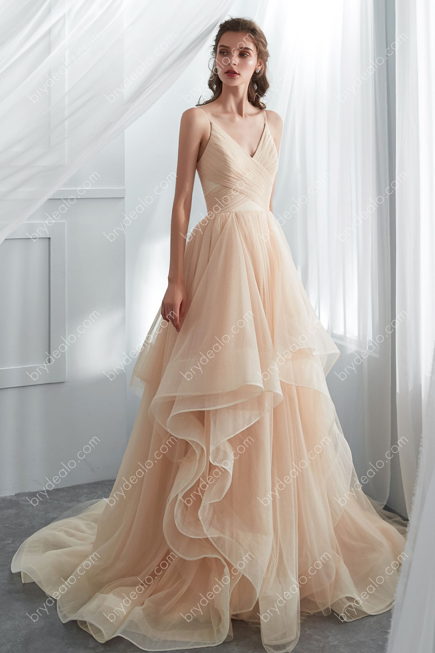 Champagne Wedding Dress
 Designer Shimmer Champagne Tulle Layered Ballgown Wedding