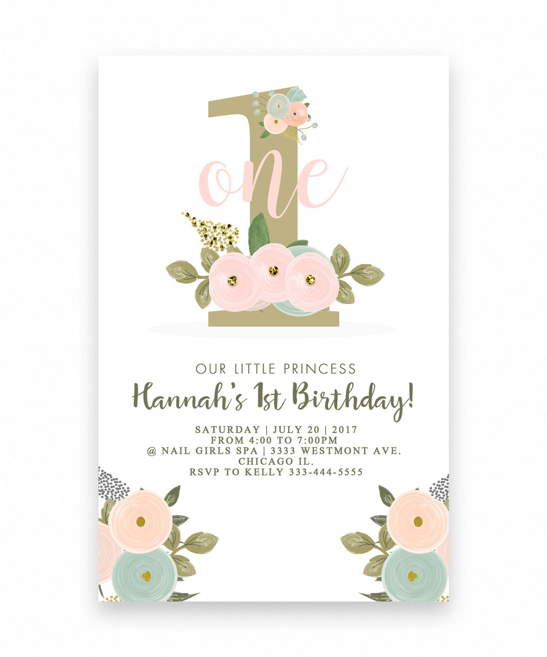 Cheap Birthday Party Invitations
 Big one Floral birthday invitation for a girl