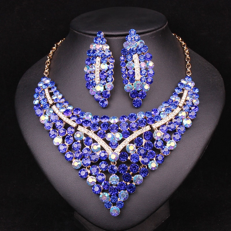 Cheap Bridal Jewelry Sets
 Fashion Rhinestone Indian Necklace Earrings sets Bridal