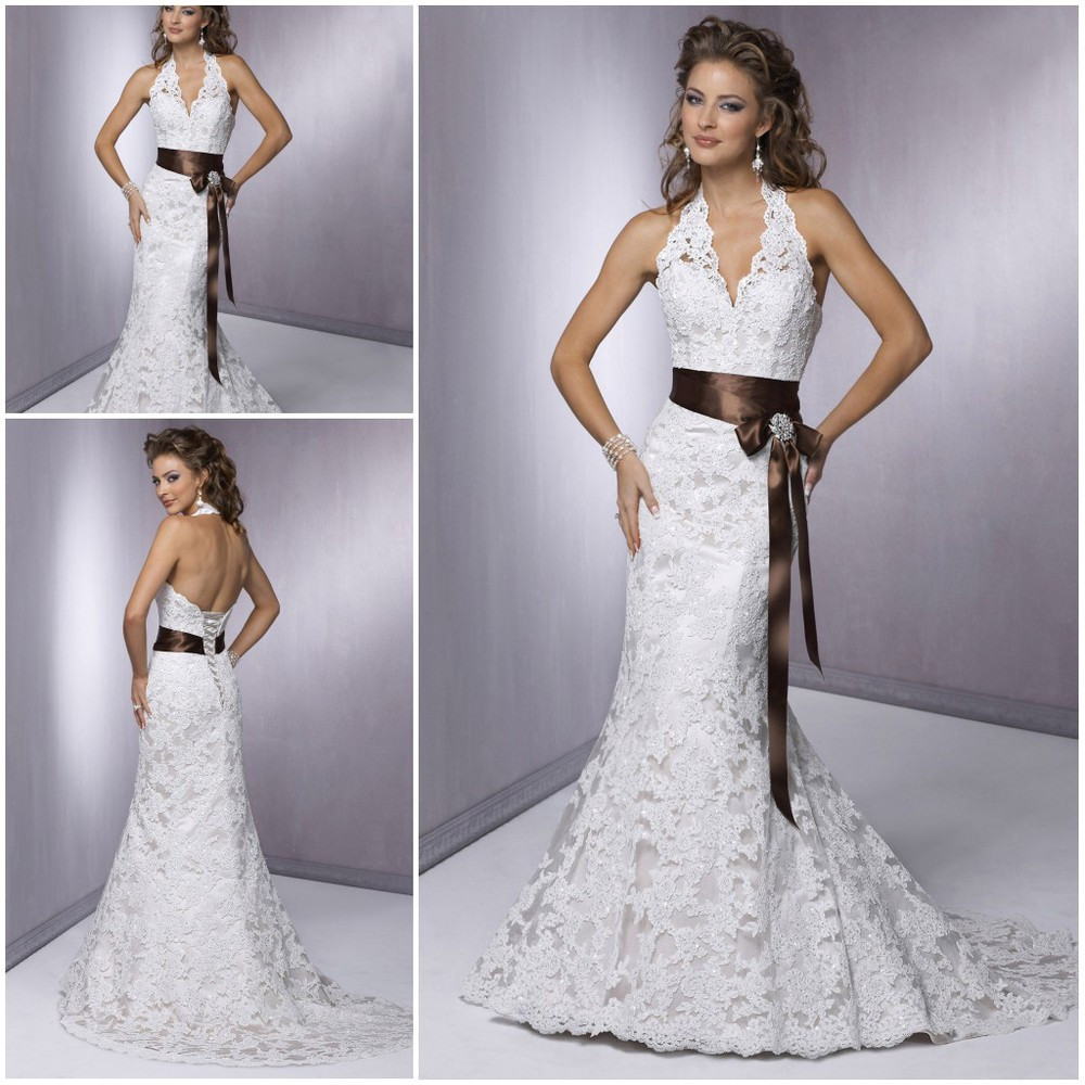 Cheap Designer Wedding Dresses
 In Stock Cheap Elegant V neckline Lace Fashion Designer