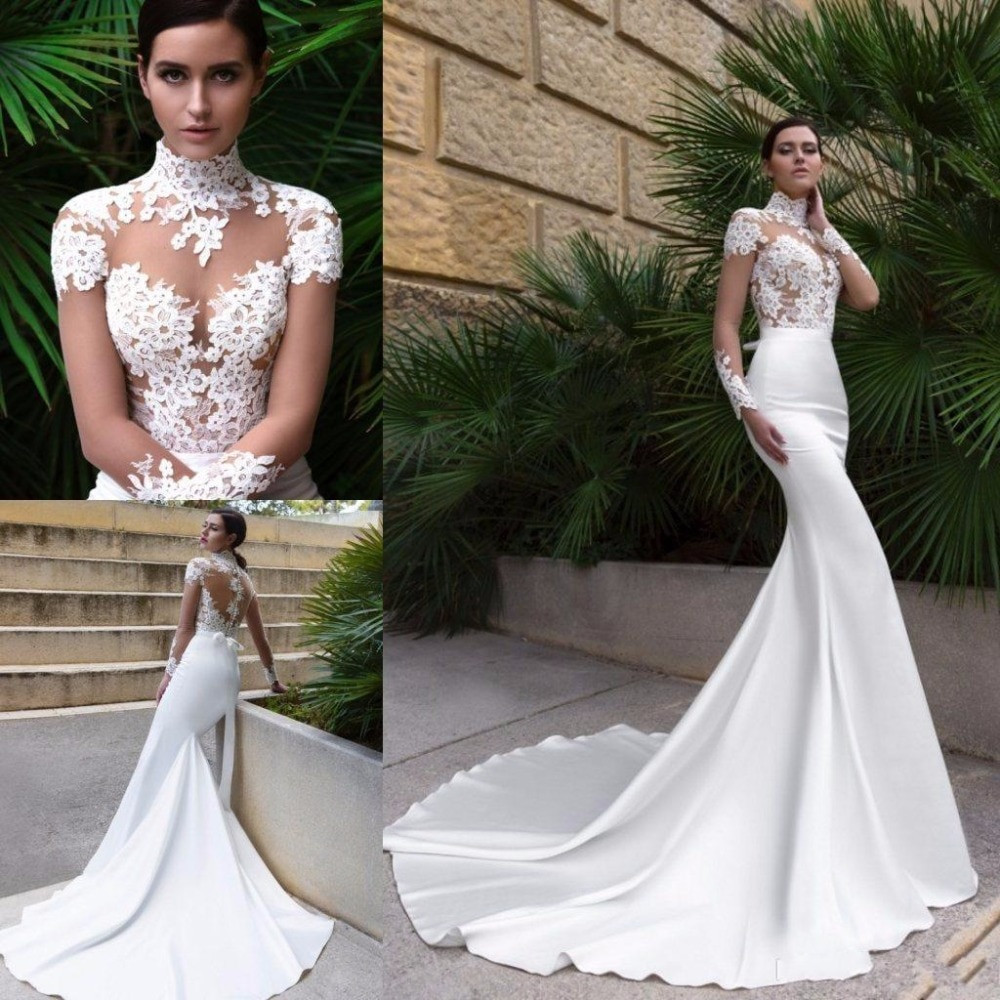 Cheap Designer Wedding Dresses
 2017 New High Neck Design y Mermaid Wedding Dress Sheer