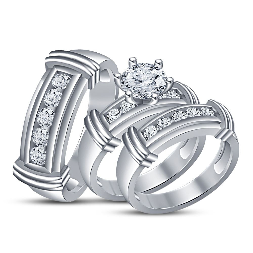 Cheap Wedding Ring Sets For Bride And Groom
 Bride & Groom Wedding Trio Ring Set 925 Sterling Silver