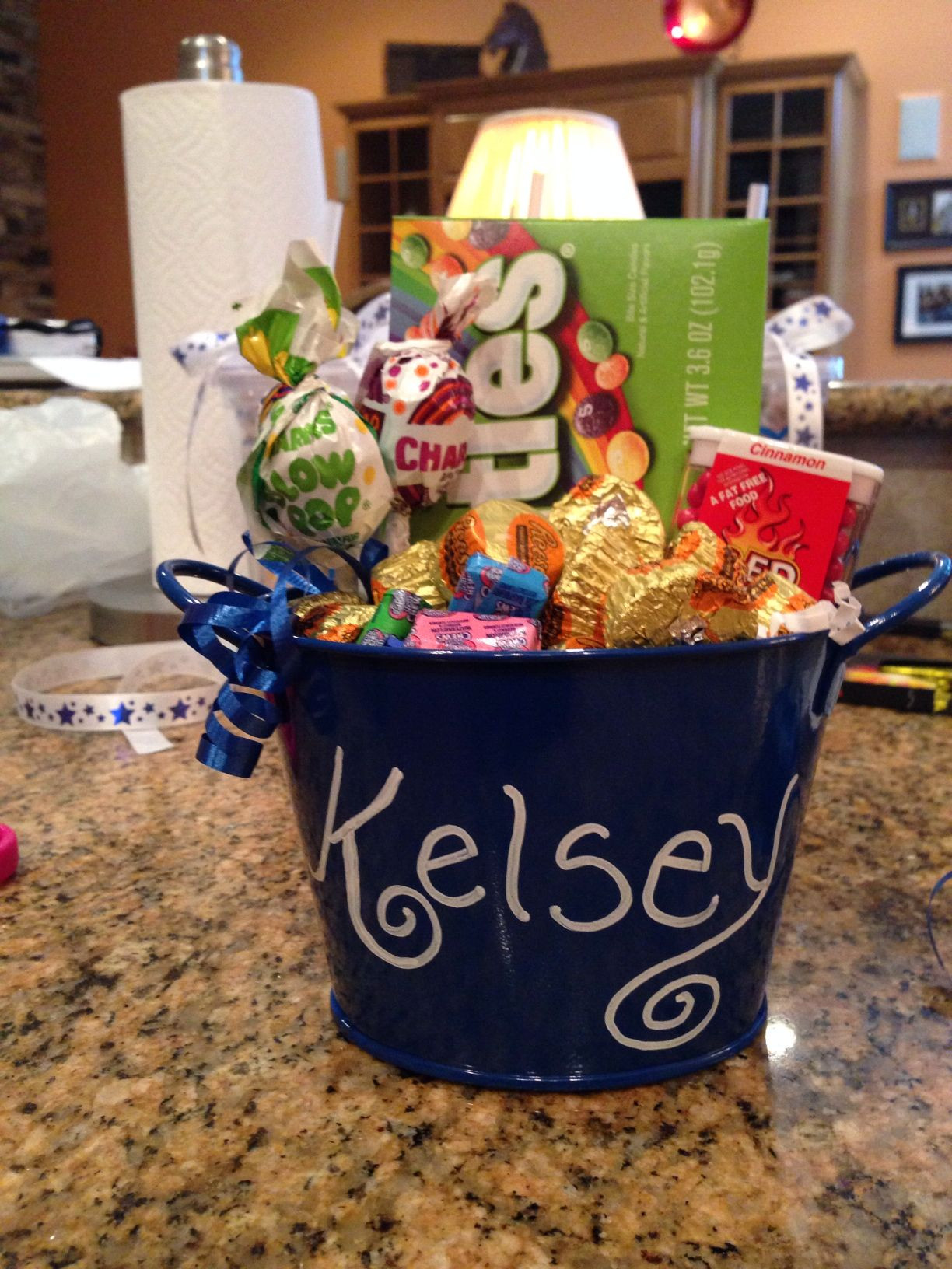 Cheerleading Gift Basket Ideas
 Cheer small tin personalized & filled with candy for our