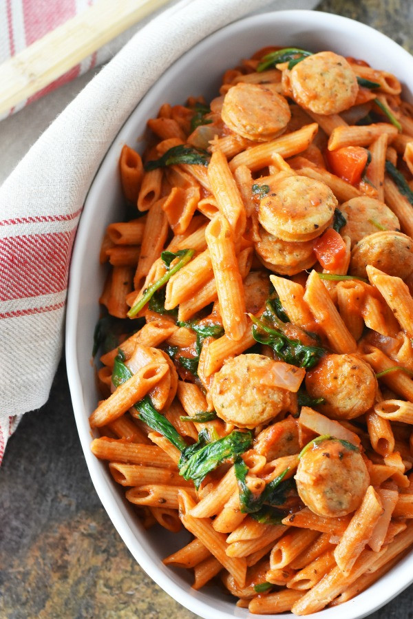 Chicken And Italian Sausage
 Penne With Spinach & Chicken Sausage