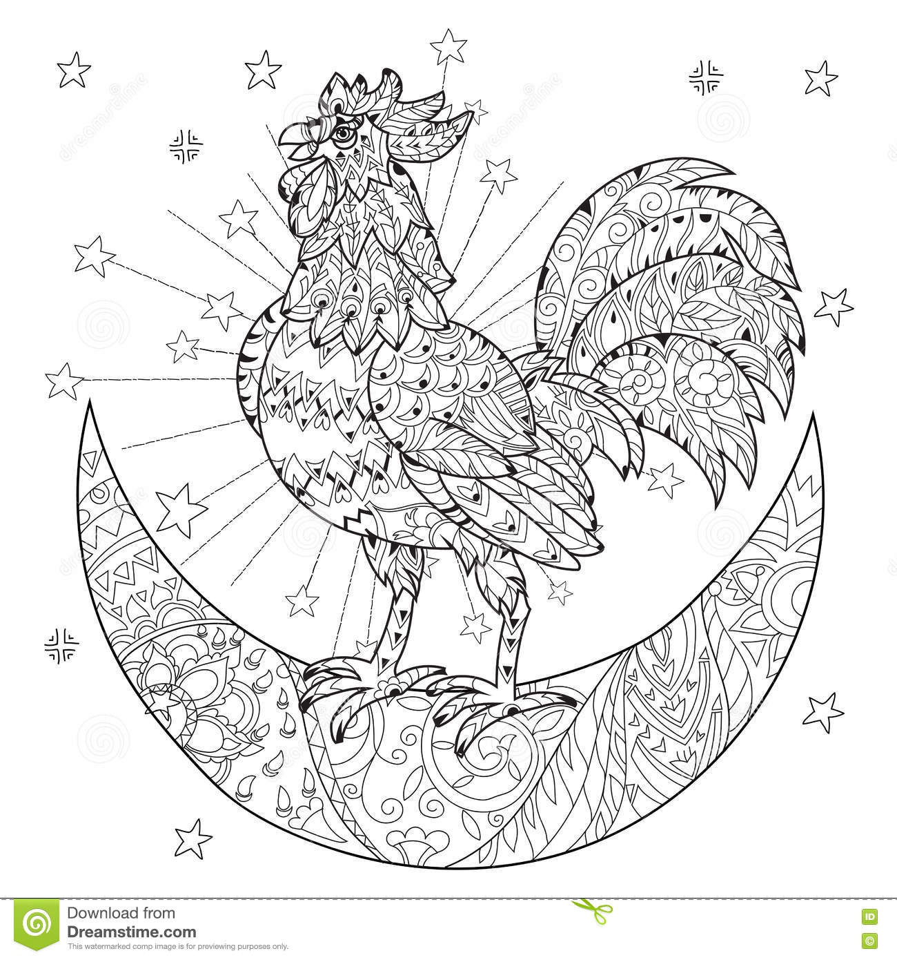 Chicken Coloring Pages For Adults
 Cute Cock Rooster Christmas Half Moon Stock Vector