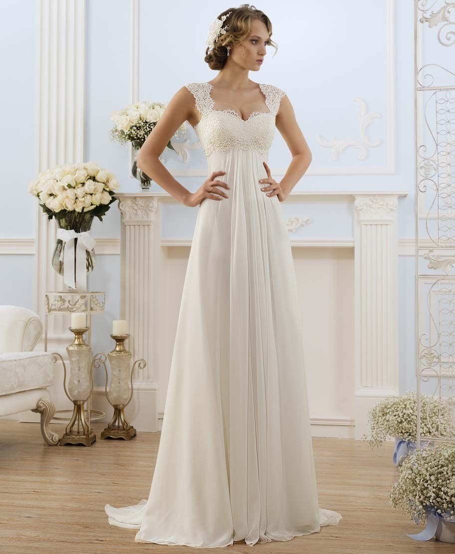 Chiffon Wedding Gowns
 2016 Empire Lace Wedding Dresses Sweep Train Open Back